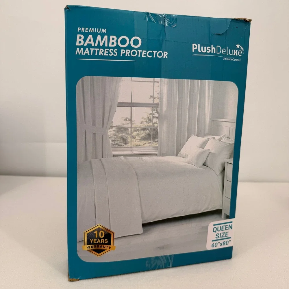 PlushDeluxe Premium Bamboo Mattress Protector Queen Waterproof Hypoallergenic